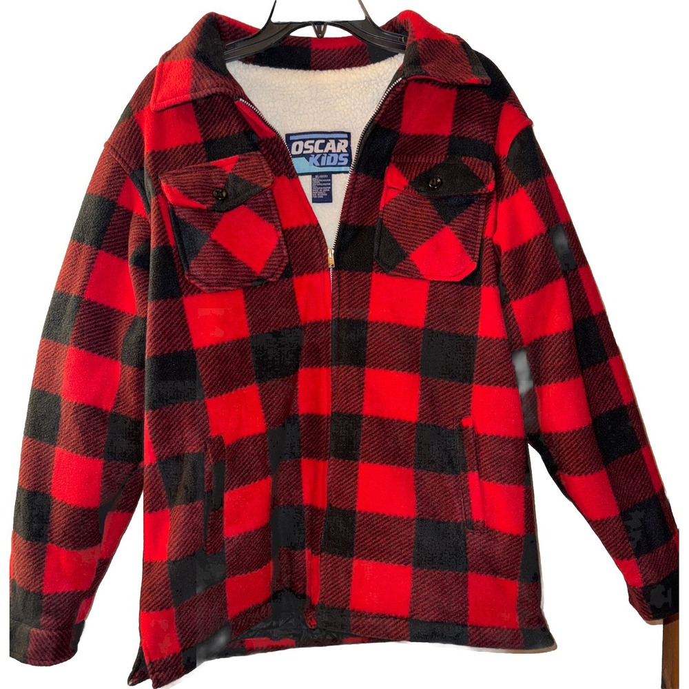Oscar Kids Shacket Fleece Jacket Sherpa Lined Plaid Warm Full Zip Boys XL 18/20